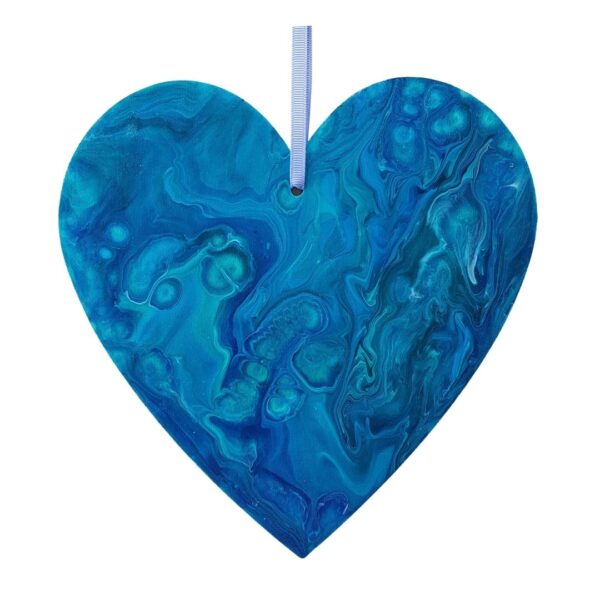 New Large Wooden Heart - Blue and Turquoise
