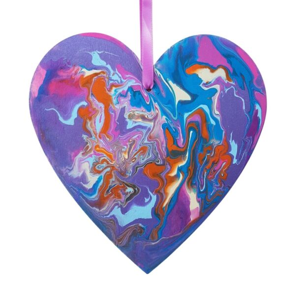New Large Wooden Heart - Purple, Blue and Orange
