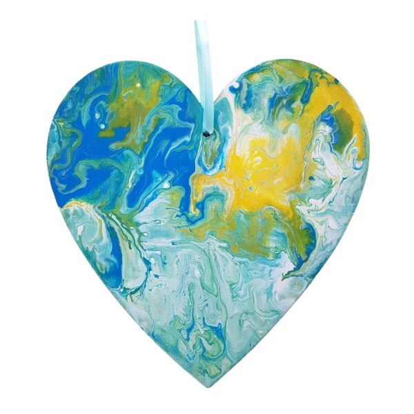 New Large Wooden Heart - Green Blue and Yellow