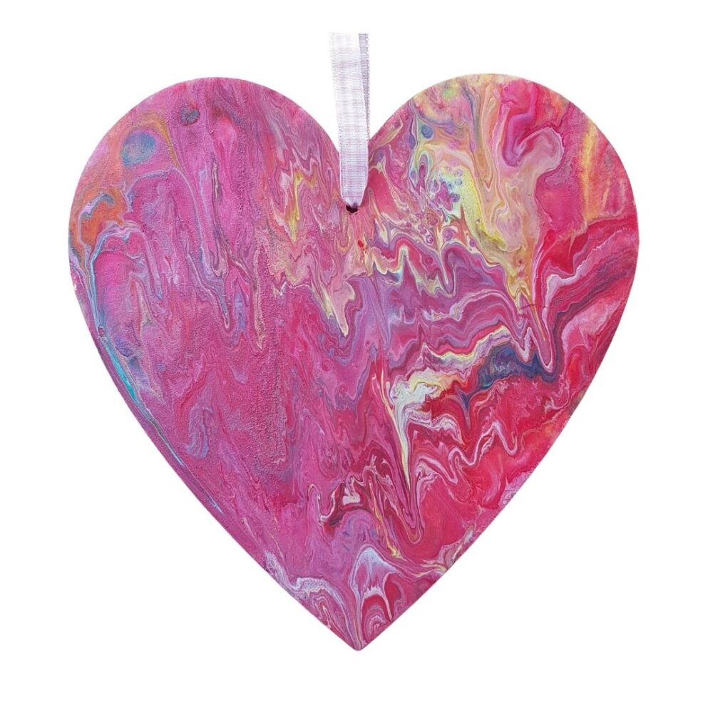 New Large Wooden Heart - Pink, Yellow and Red