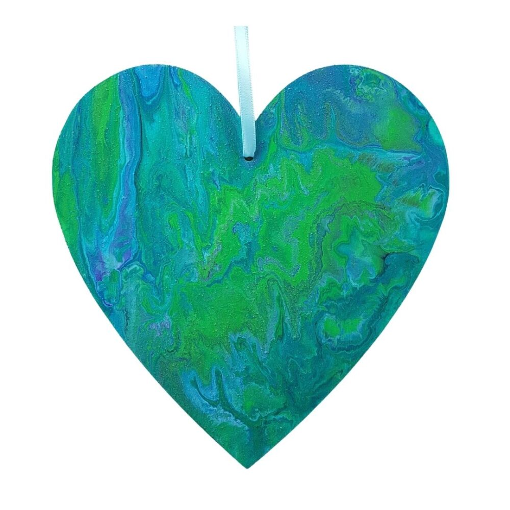New Large Wooden Heart - Green and Blue